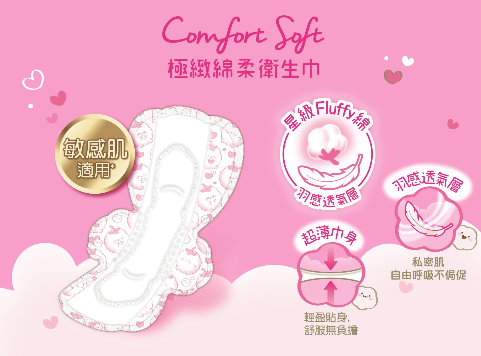 Kotex 高潔絲極緻綿柔衛生巾,敏感肌適用、輕盈貼身、超薄巾身不侷促