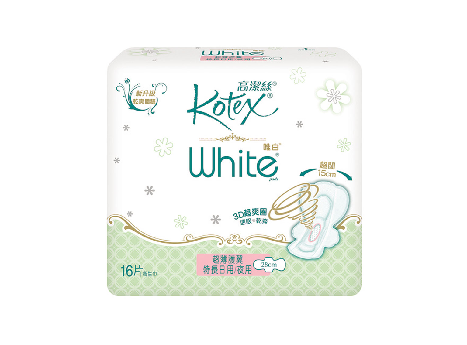 Kotex高潔絲唯白超薄護翼特長日用/夜用衛生巾